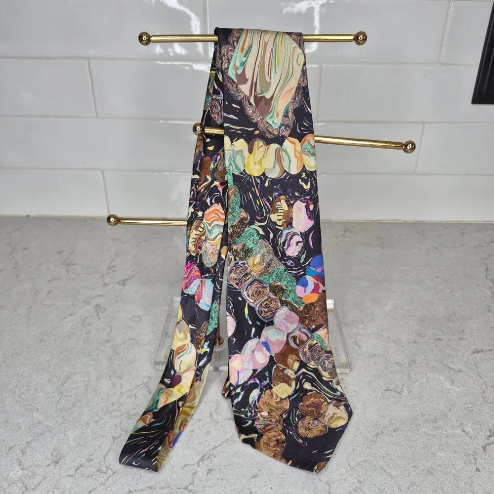 Brioni‎ Necktie Abstract Psychedelic Marbled Silk Multicolor Mens